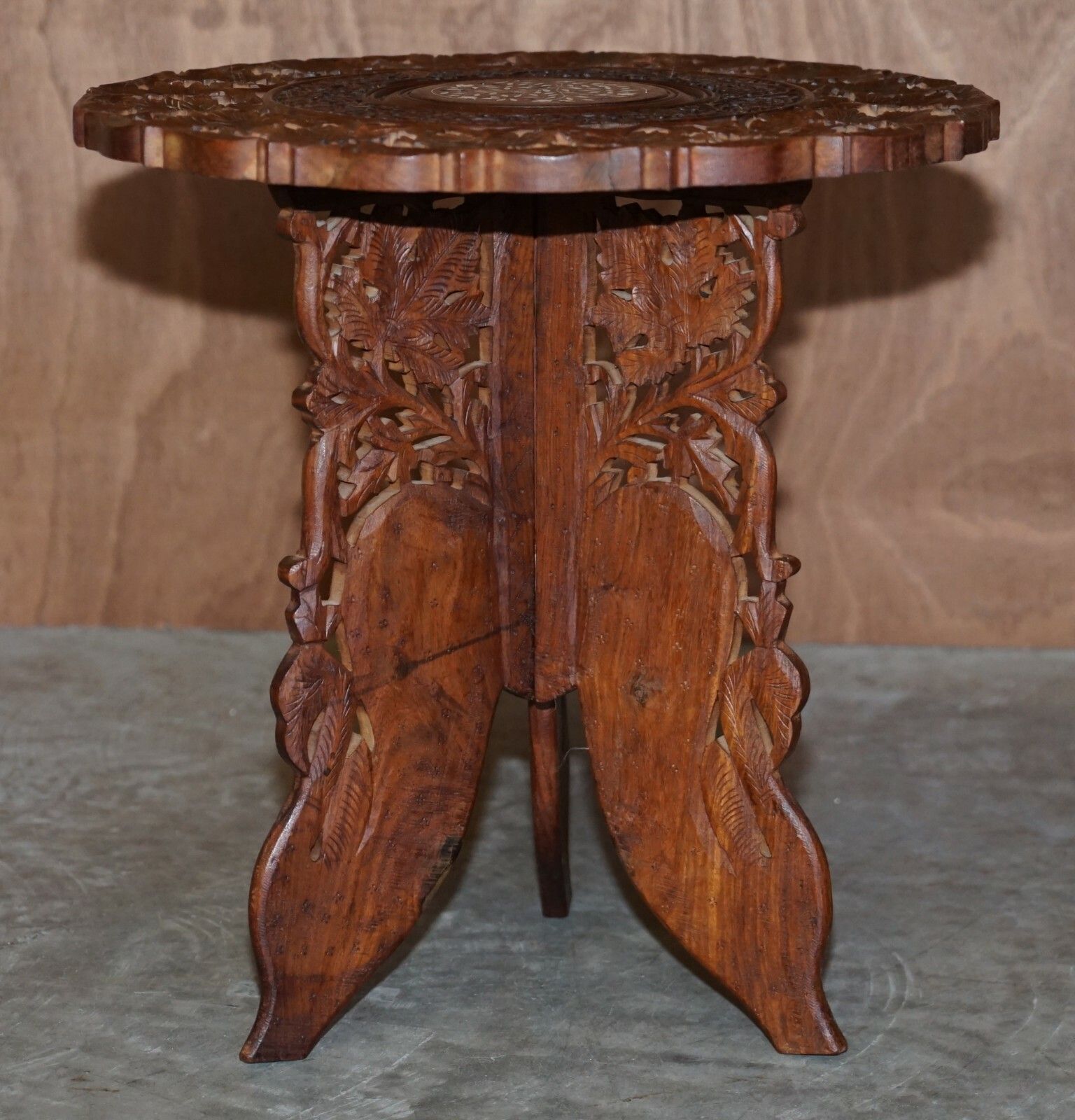 photo furniture Hand Carved Burmese Rosewood Antique Octagonal Side End Lamp Wine Folding Table