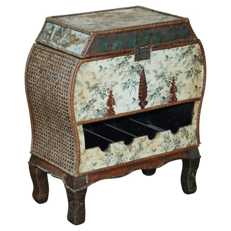 Lovely Vintage Chinese Wine Side Table Cabinet With Bottle & Glass Storage