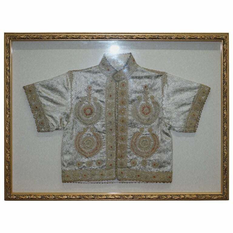 19th Century Chinese Silk Embroidered Ceremonial Jacket In Display Picture Frame