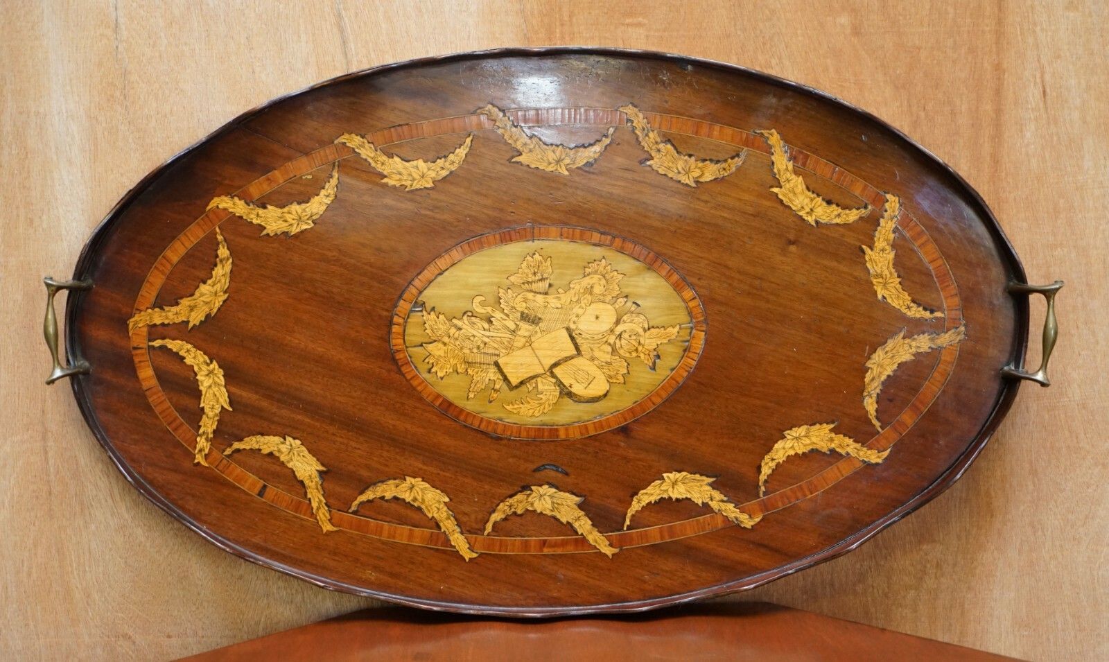 Alfred Beurdeley Antique Walnut & Bronze Sheraton Inlaid Butlers Serving Tray photo furniture