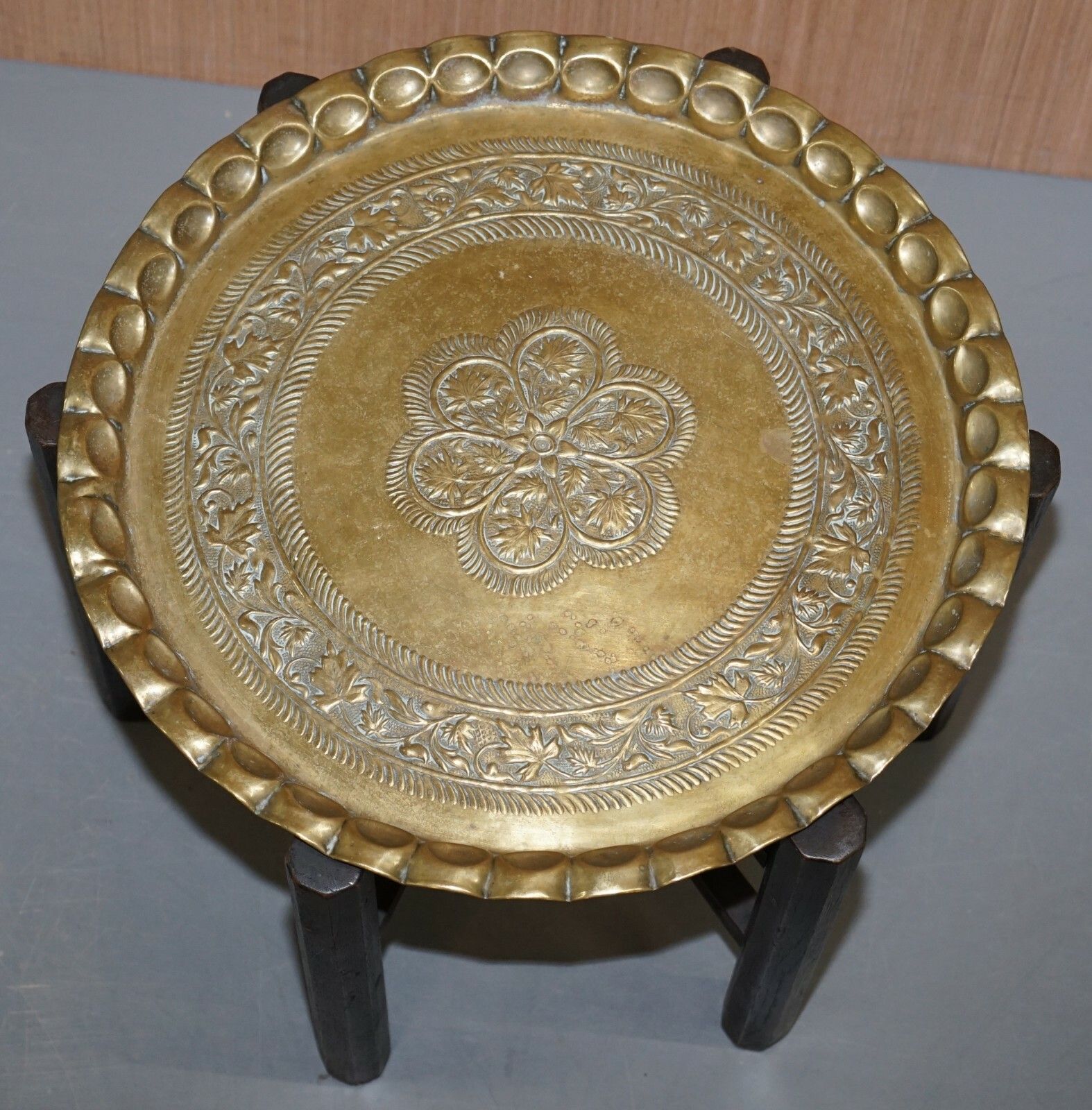 Very Rare Circa 1920 1940 Persian Moroccan Brass Topped Folding Occasional Table photo Furniture