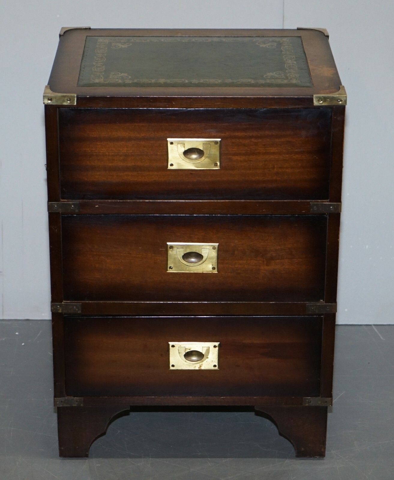 Period Harrods Kennedy Military Campaign Side Table Chest Of Drawers Leather Top photo for sale