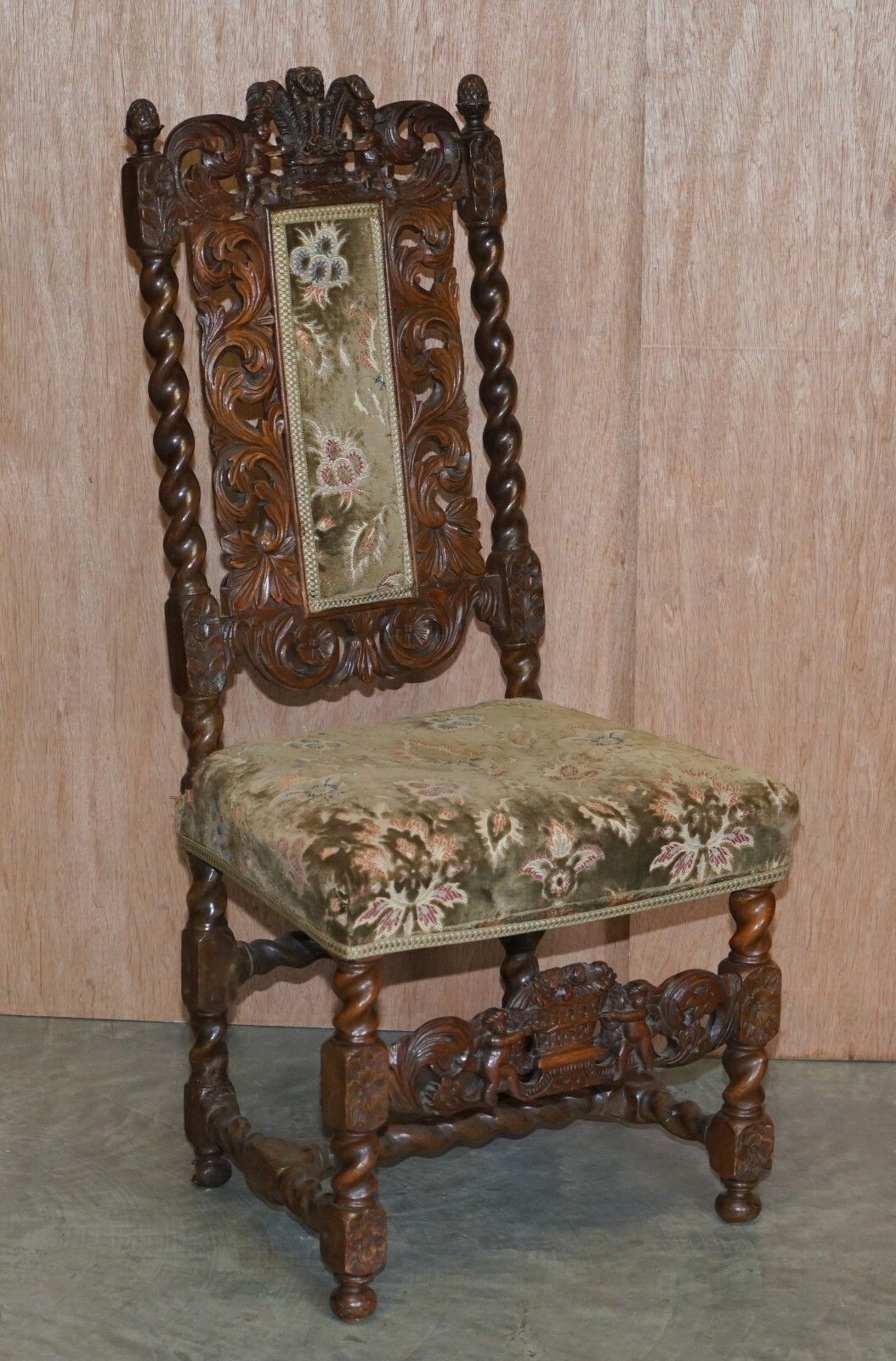 photo for sale Very Rare Pair Of 18th Century Fruitwood Heavily Carved Chair Cherubs Crown