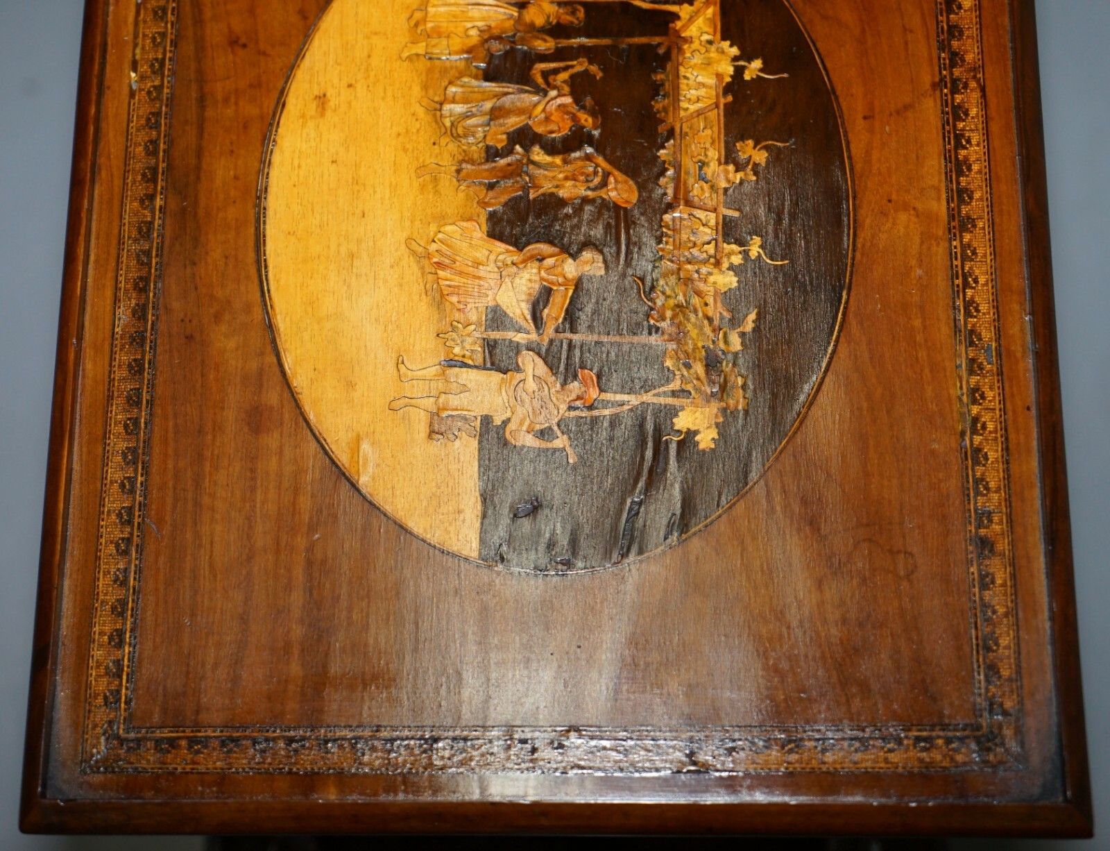 Rare 19th Century Italian Side Lamp Table Marquetry Inlaid Dancers To The Top photo 750.0