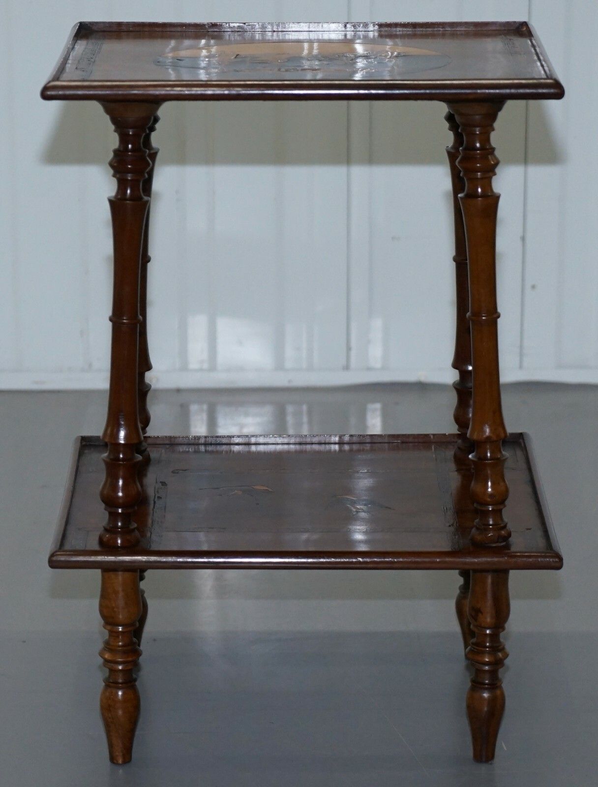 750.0 Rare 19th Century Italian Side Lamp Table Marquetry Inlaid Dancers To The Top photo
