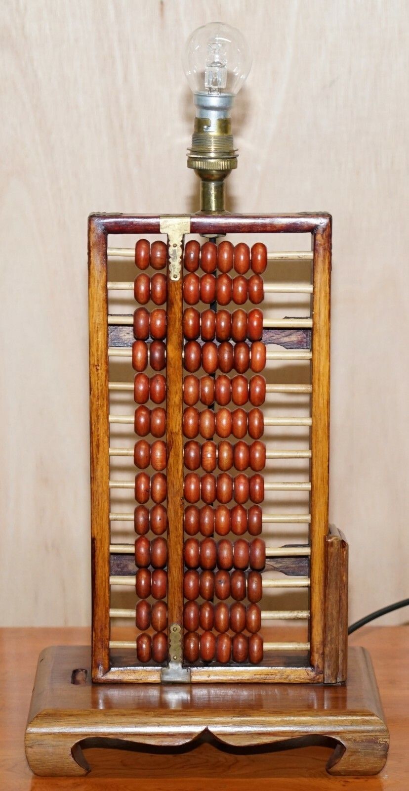 Vintage Mid Century Chinese Rosewood Abacus Lamp Fully Stamped Original Fittings photo for sale