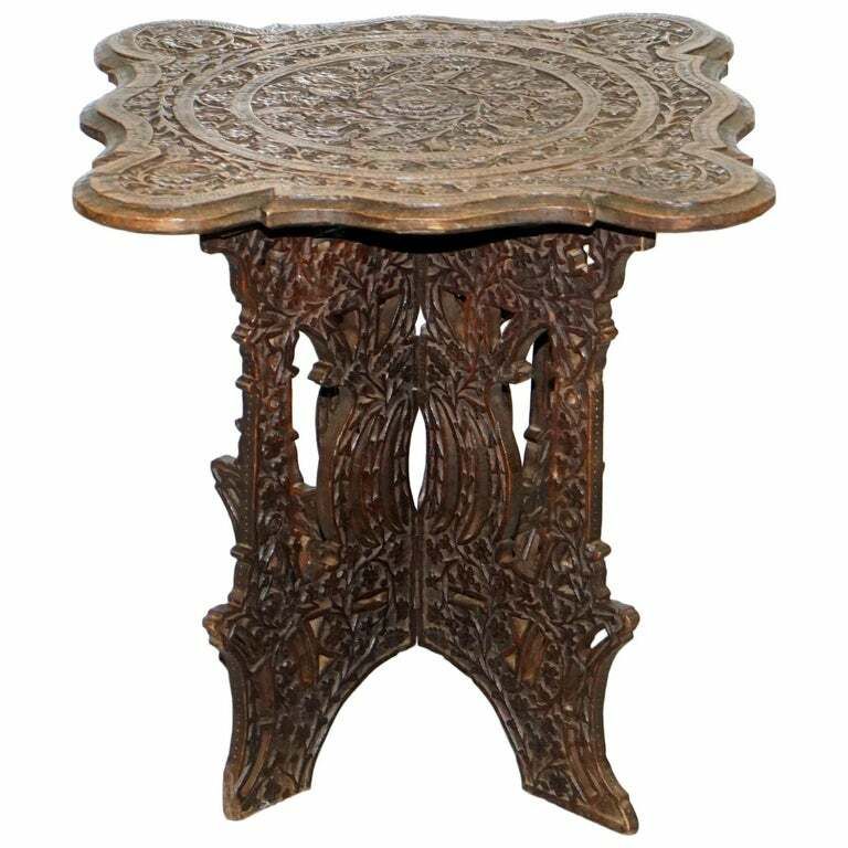 Anglo Burmese Hand Carved 19th Century Rosewood Antique Side End Lamp Wine Table