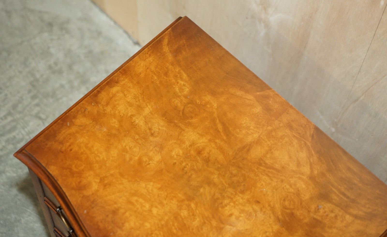 Vintage Burr Walnut Bevan Funnell Serpentine Fronted Side Table Chest Of Drawers photo buy