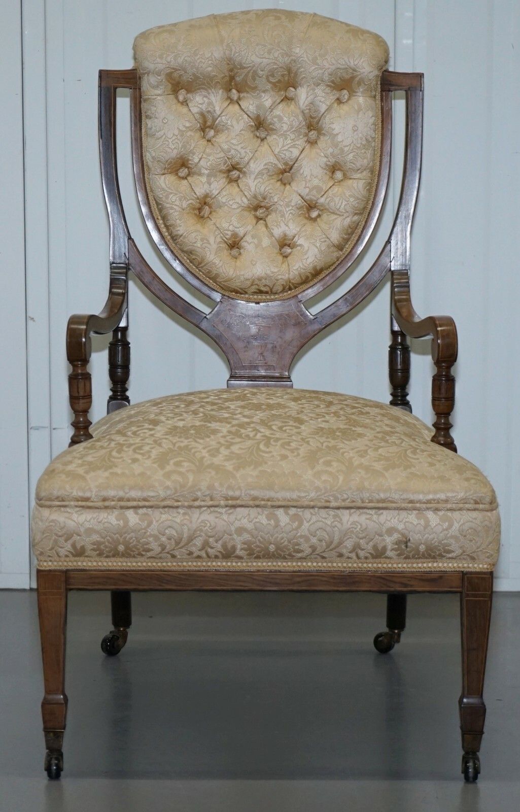 Stunning Rosewood Sheraton Revival Chesterfield Library Armchair Part Of A Suite photo furniture