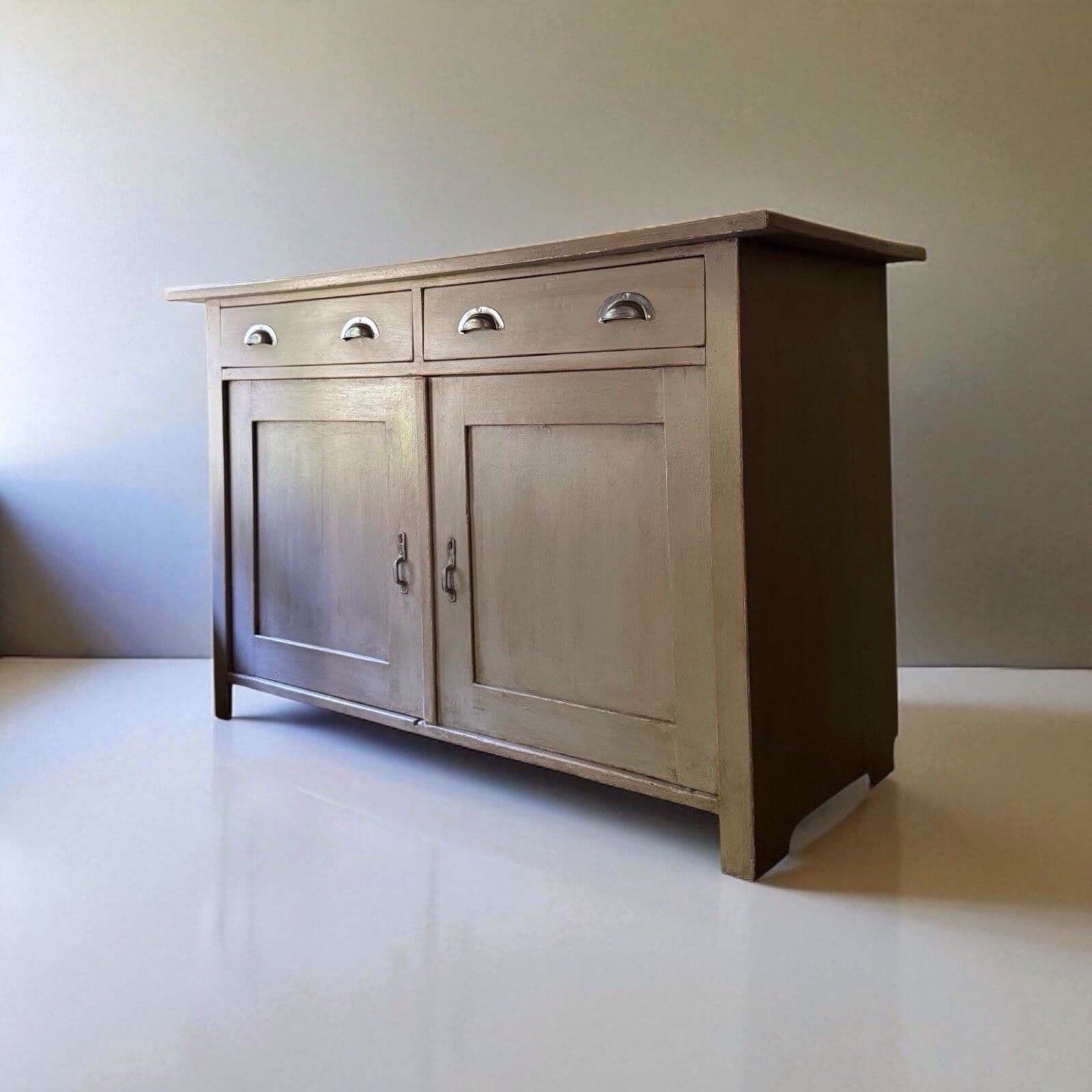 Antique European Style Grey Painted Pine Glazed Dresser Display Cabinet Cupboard photo 1095.0