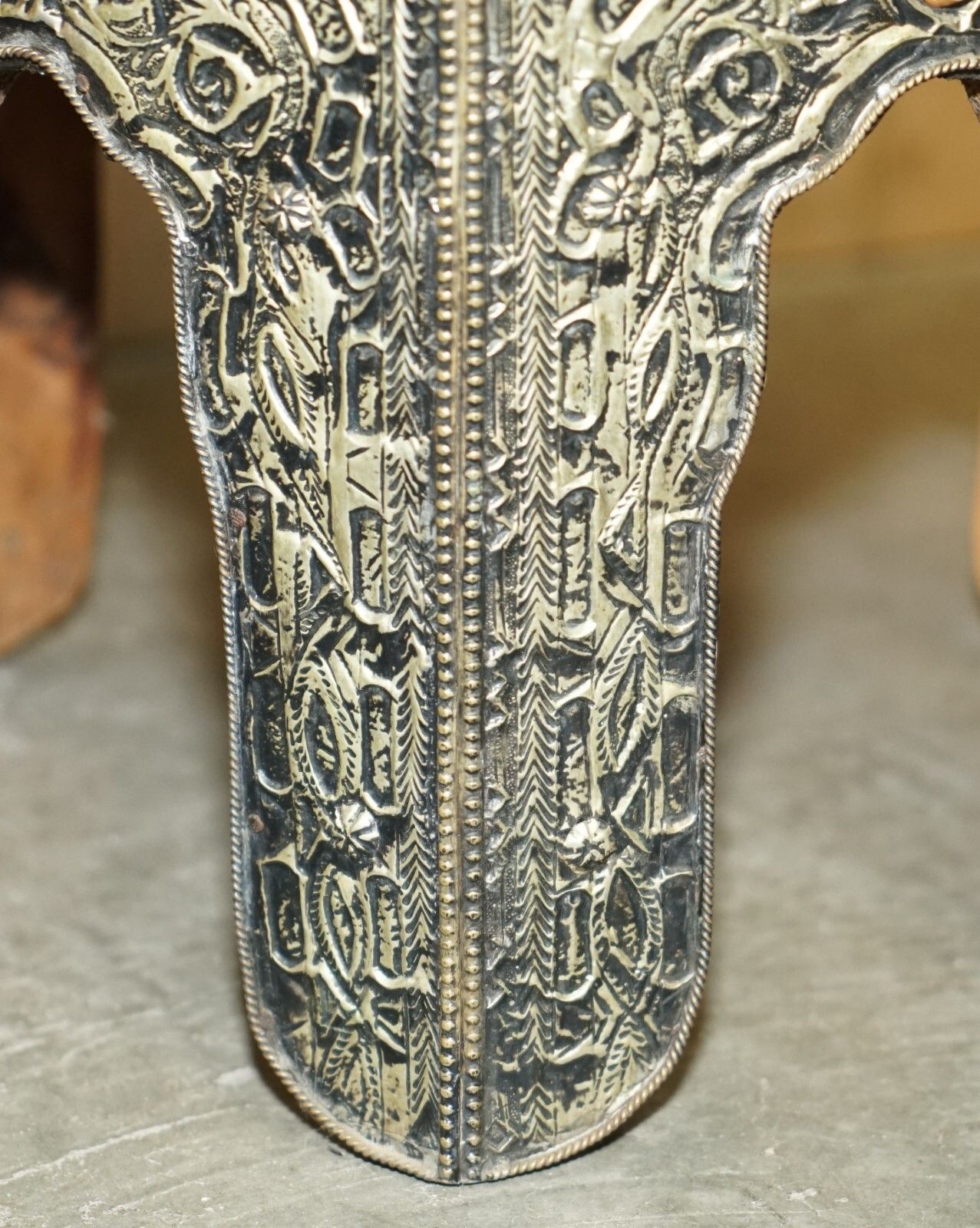 Furniture Antique Indian Repousse Pewter With Stone Inlaid Detailing Side Lamp Wine Table photo