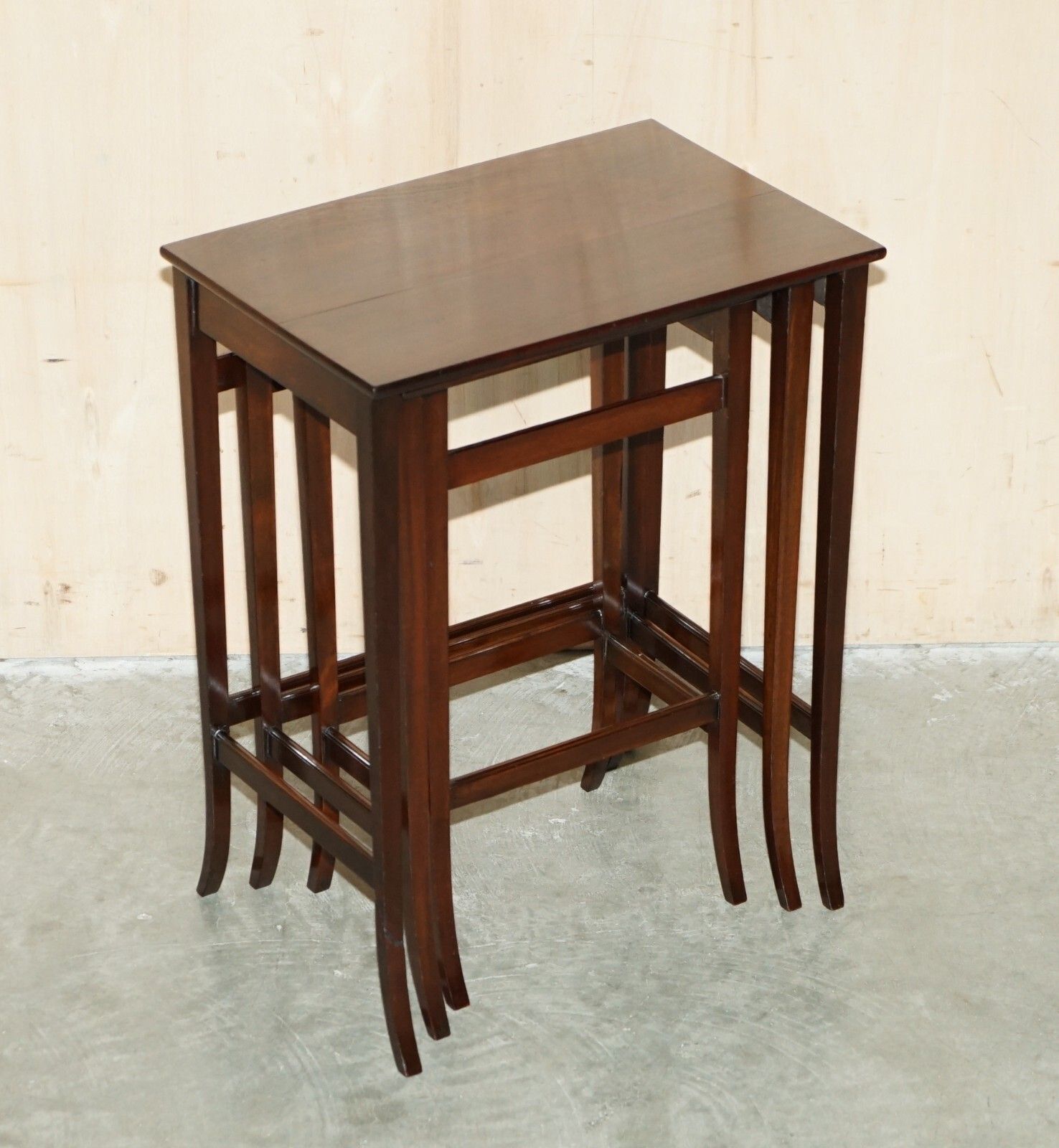 Vintage Circa 1940's English Mahogany Nest Of Three Side End Lamp Wine Tables photo furniture