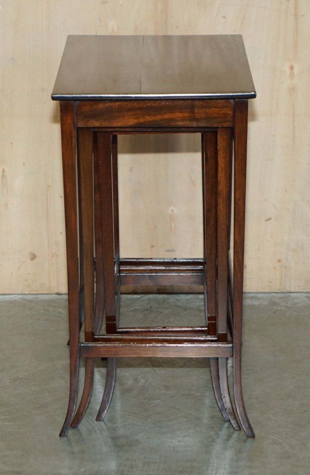 Vintage Circa 1940's English Mahogany Nest Of Three Side End Lamp Wine Tables photo Furniture