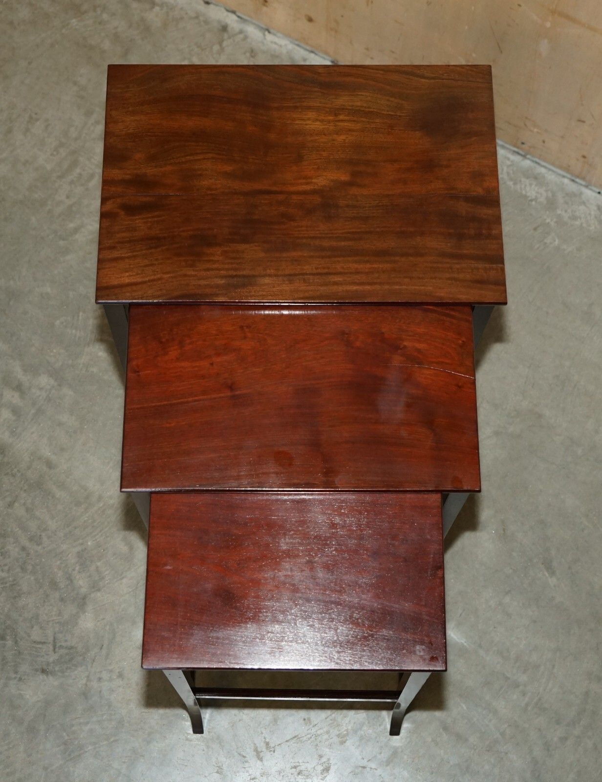 Vintage Circa 1940's English Mahogany Nest Of Three Side End Lamp Wine Tables photo vintage