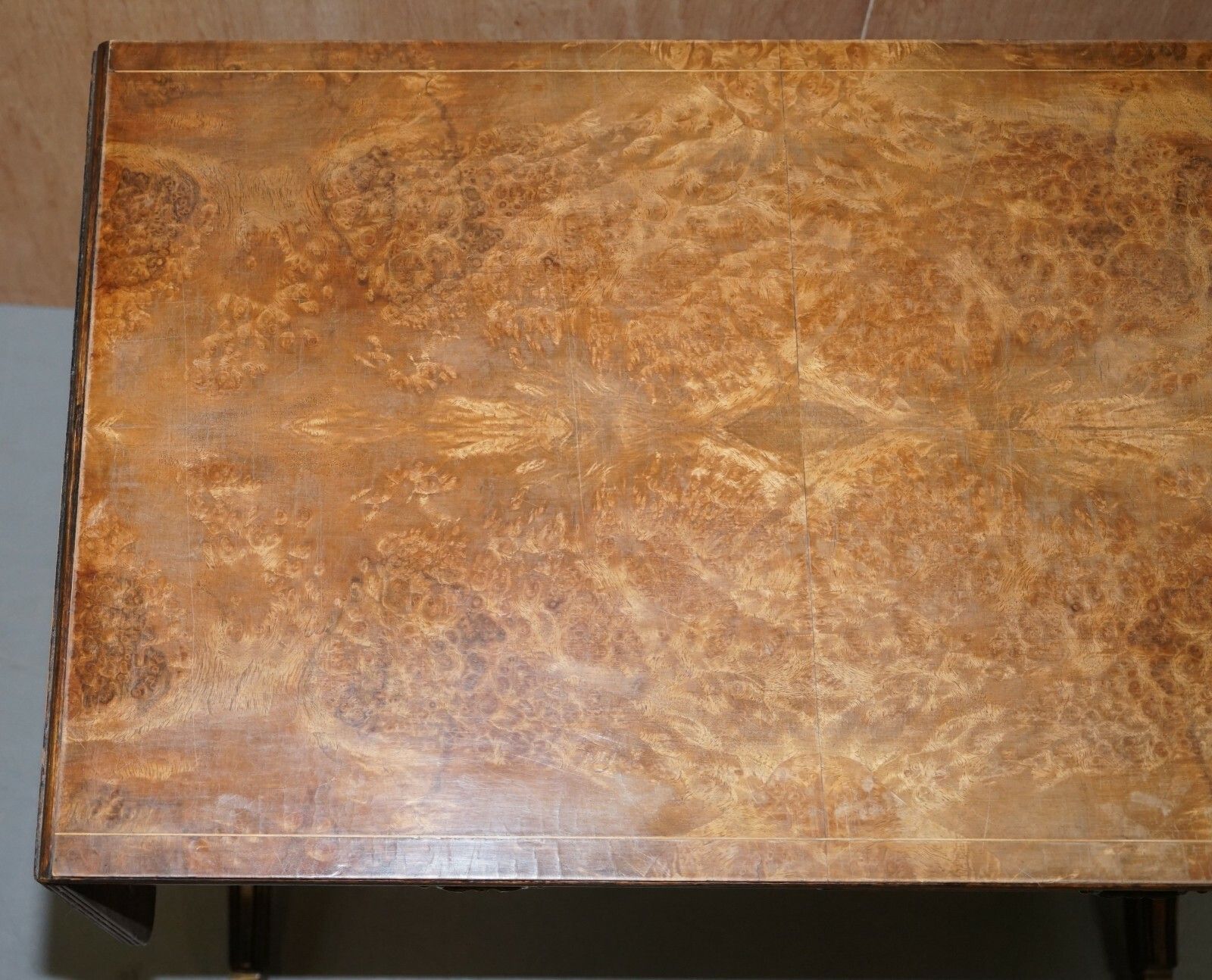 Large Extending Occasional Games Table In Burr Walnut Lion Paw Castors + Drawers photo Furniture