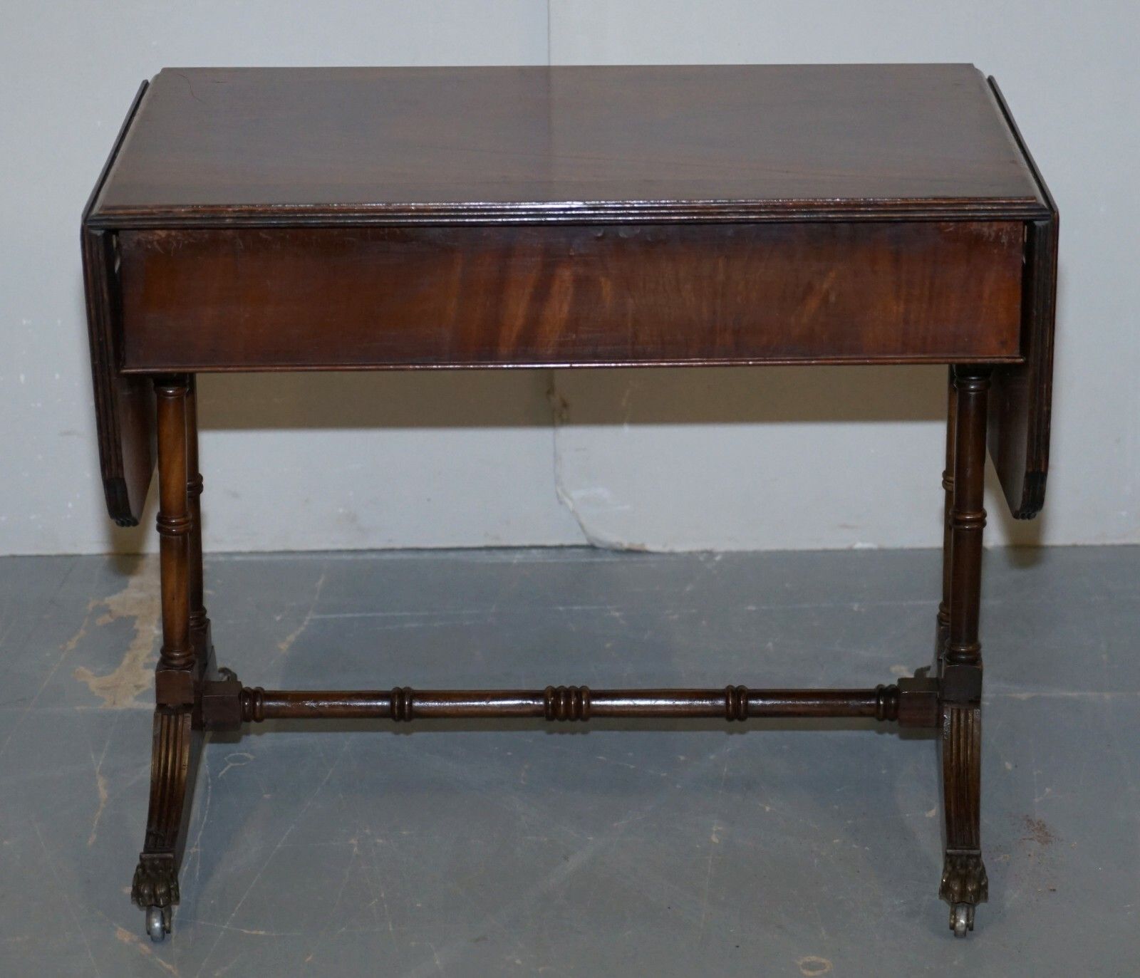 photo furniture Large Bevan Funnell Extending Flamed Mahogany Side End Lamp Card Table Lion Feet