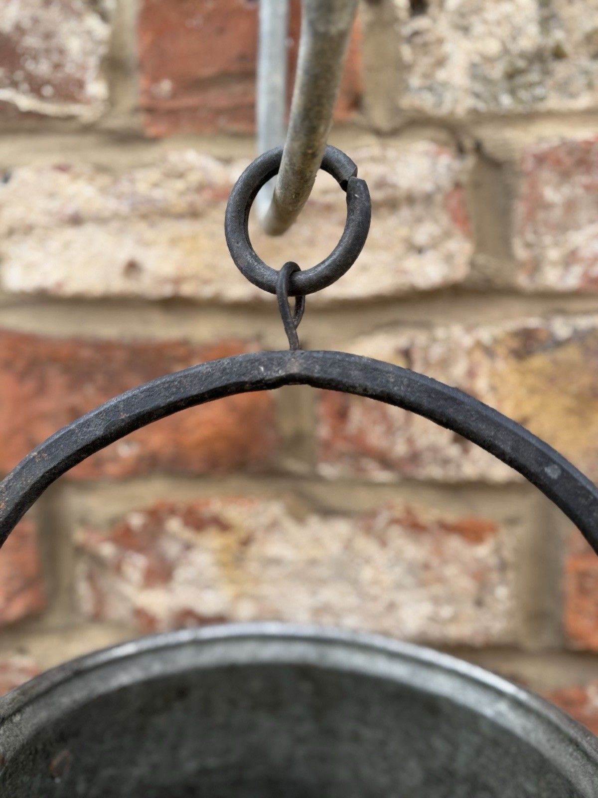 Antique Copper Cauldron Pot With Wrought Iron Handle – Rustic Garden Planter A photo Garden Decor