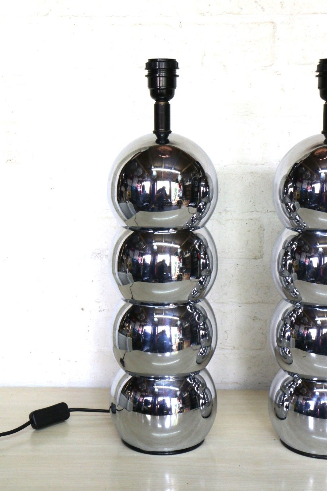 Pair Vintage Table Lamps Mid Century Stacked Chrome Lamps George Kovacs Style photo Lighting