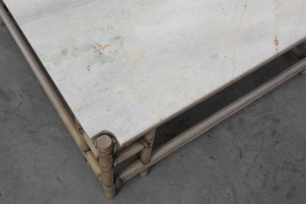 Large Wicker Attila Series Coffee Table With Marble Top By Gasparucci, 1980s photo Furniture