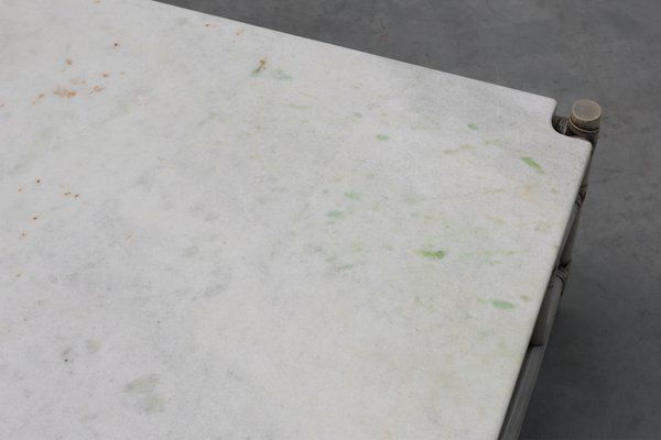 photo for sale Large Wicker Attila Series Coffee Table With Marble Top By Gasparucci, 1980s