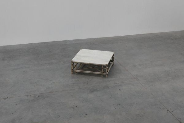 Furniture Large Wicker Attila Series Coffee Table With Marble Top By Gasparucci, 1980s photo