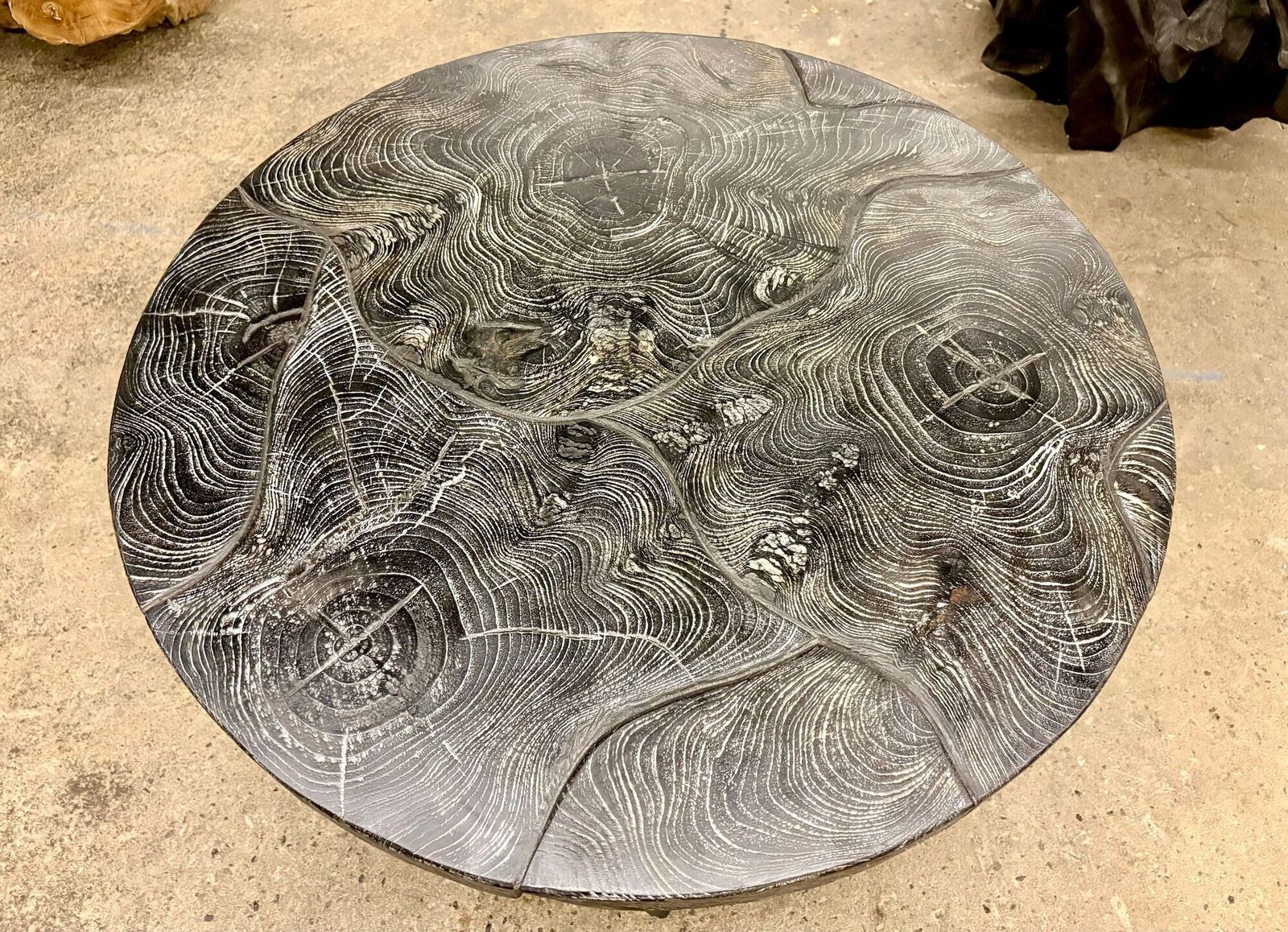Organic Modern Round Black Coffee Table   Special Lacquered Suar Wood, Idn 2025 photo buy