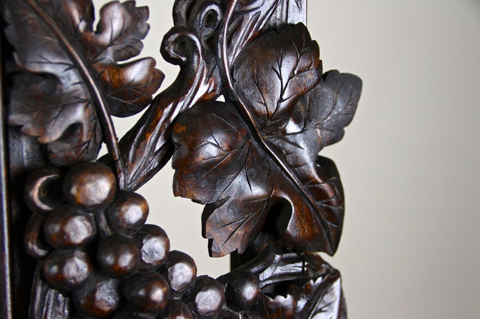 photo for sale 20th Century Black Forest Wall Mirror With Grapes And Leaves Hand Carved   1919
