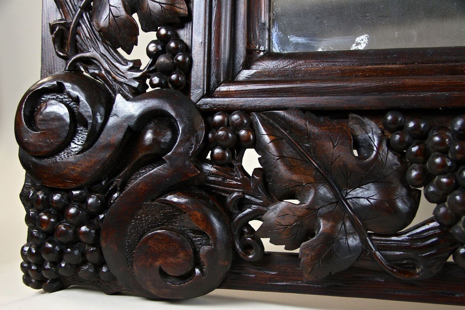 photo buy 20th Century Black Forest Wall Mirror With Grapes And Leaves Hand Carved   1919