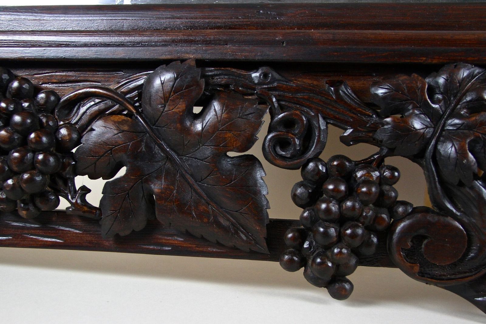 photo vintage 20th Century Black Forest Wall Mirror With Grapes And Leaves Hand Carved   1919