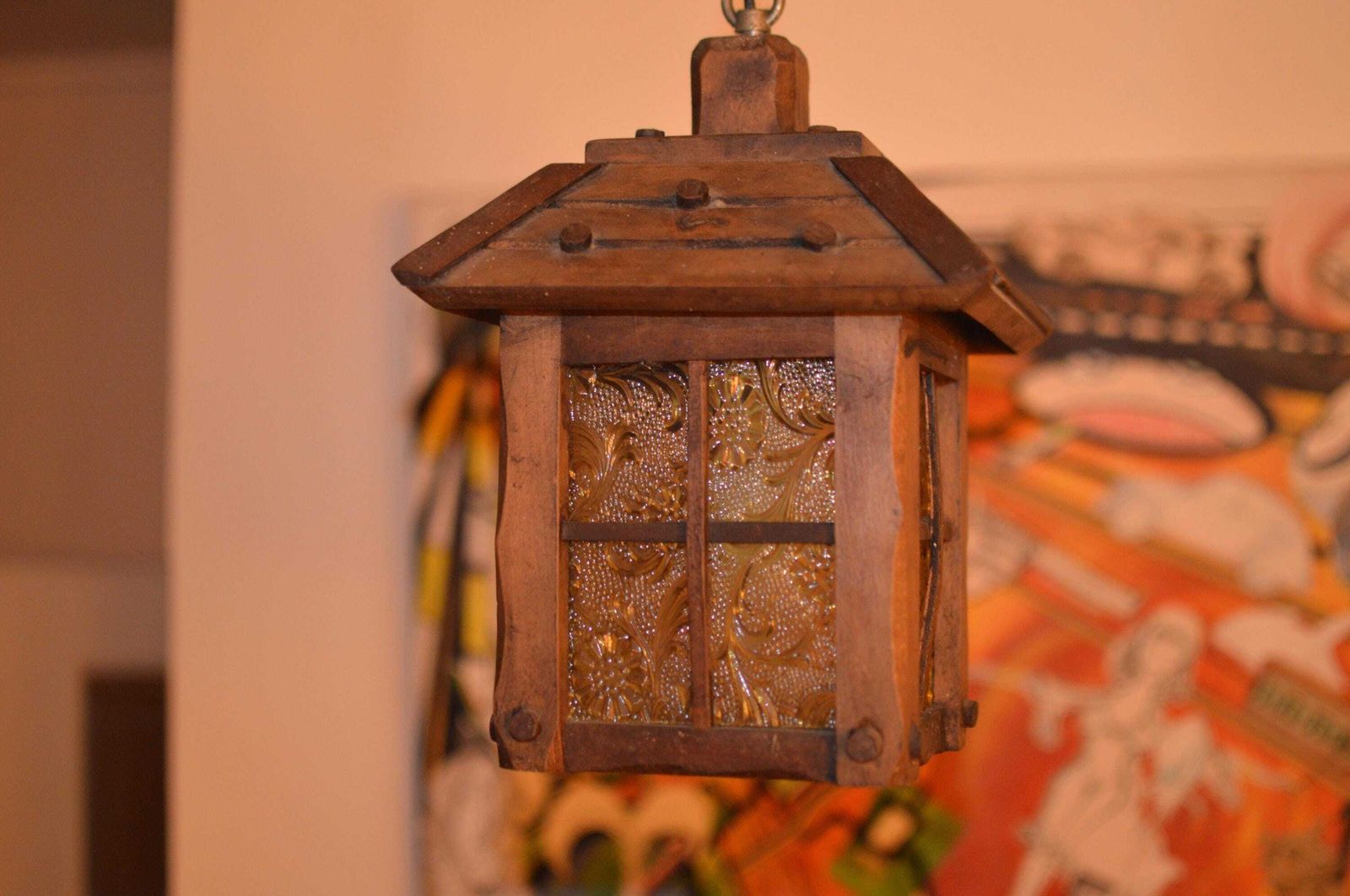Antique French Hall Wood Porch Lantern photo vintage