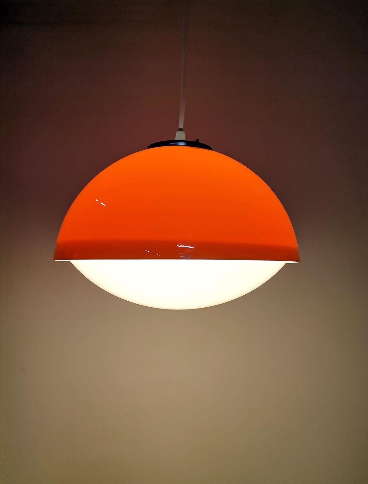 Mid Century Small Ufo Pendant Light / Orange And White Acrylic / Guzzini Italy And Meblo Yugoslavia (1 Of 2)