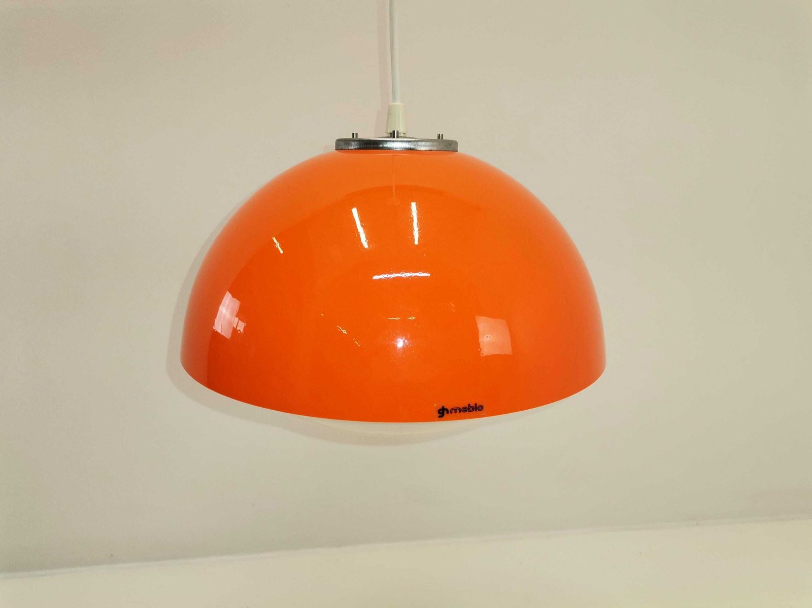 Mid Century Small Ufo Pendant Light / Orange And White Acrylic / Guzzini Italy And Meblo Yugoslavia (1 Of 2) photo for sale