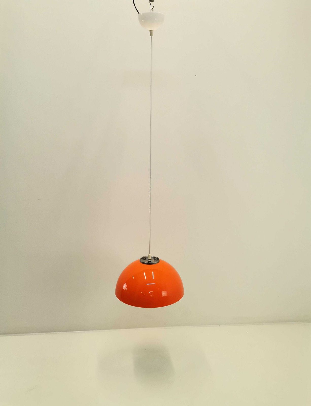 Mid Century Small Ufo Pendant Light / Orange And White Acrylic / Guzzini Italy And Meblo Yugoslavia (1 Of 2) photo vinterior