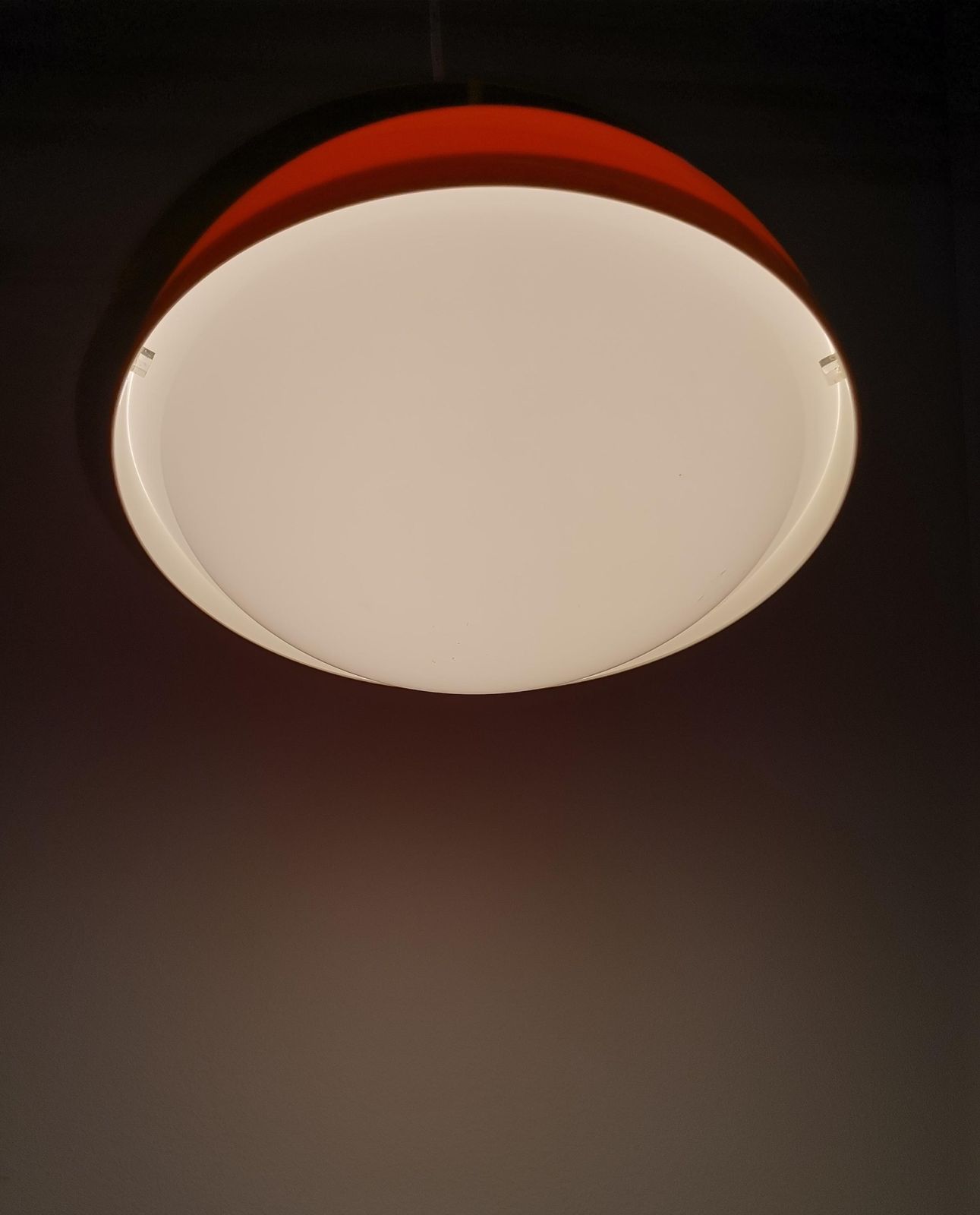 Mid Century Small Ufo Pendant Light / Orange And White Acrylic / Guzzini Italy And Meblo Yugoslavia (1 Of 2) photo vintage