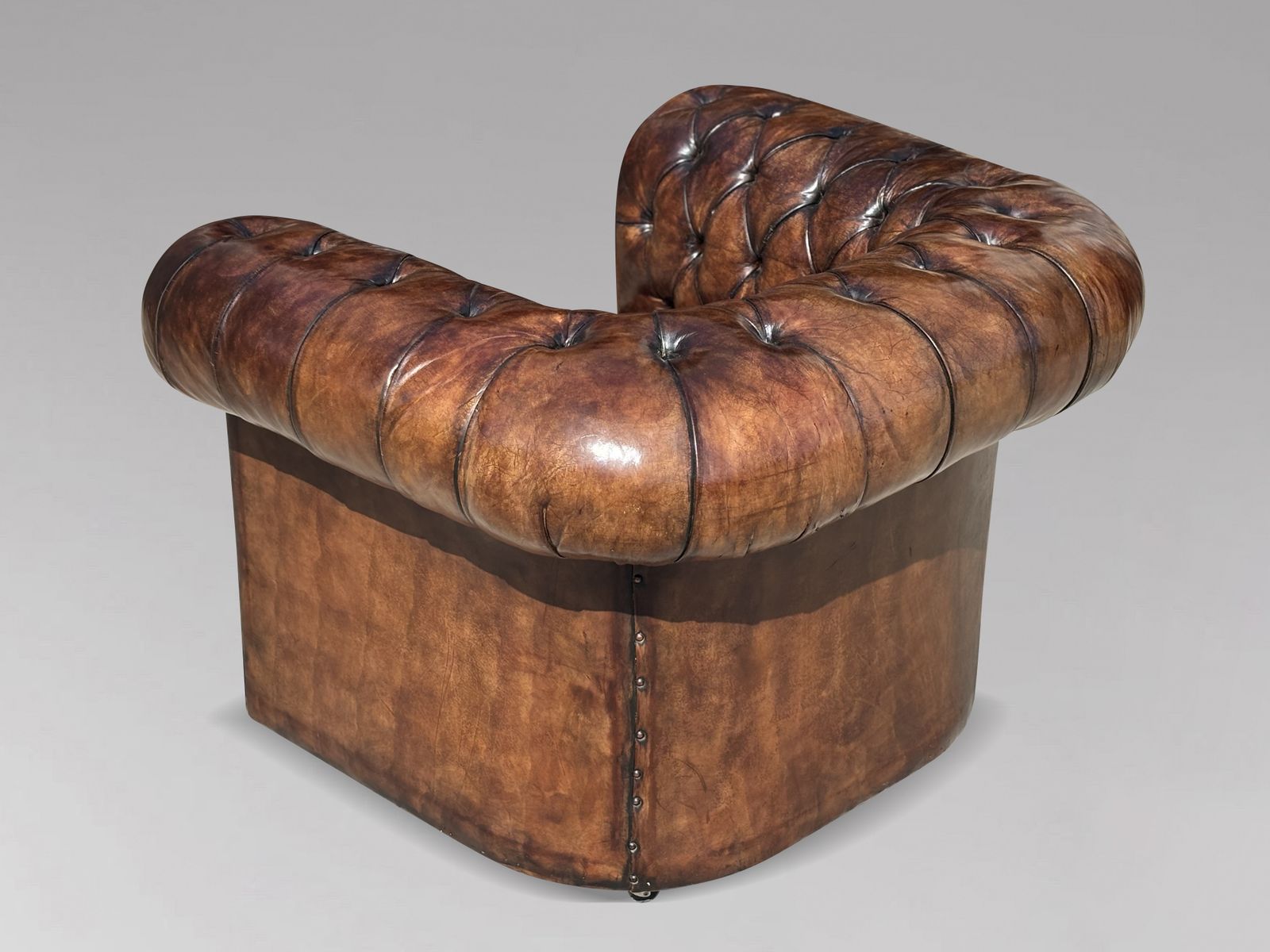 Furniture Early 20th Century Brown Leather Chesterfield Armchair photo