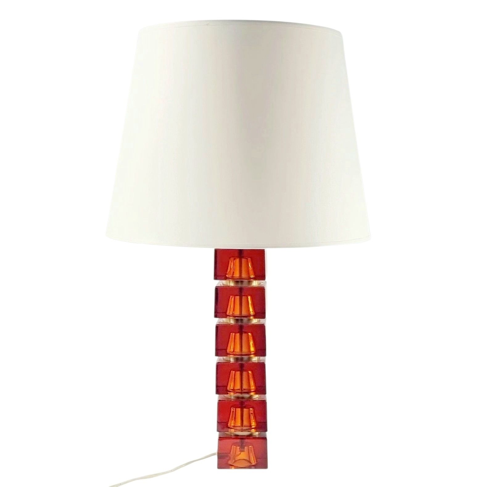 Large Mid Century Scandinavian Art Glass & Brass Table Lamp By Carl Fagerlund For Orrefors, Sweden, 1960s