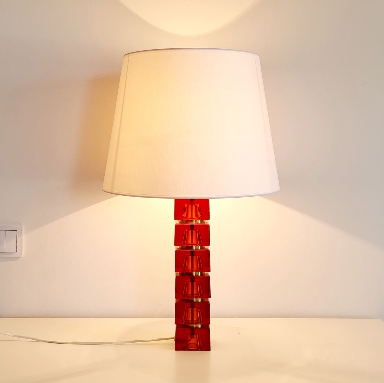 Large Mid Century Scandinavian Art Glass & Brass Table Lamp By Carl Fagerlund For Orrefors, Sweden, 1960s photo Lighting