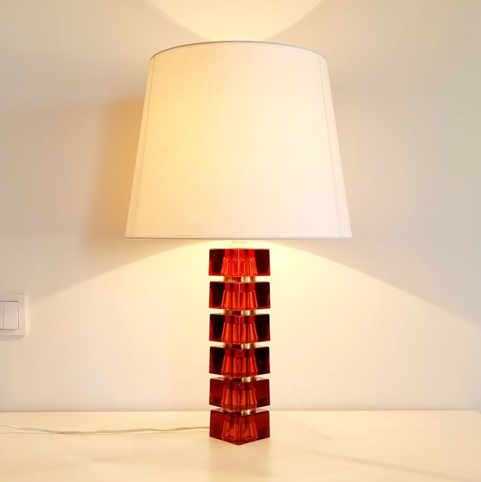 Large Mid Century Scandinavian Art Glass & Brass Table Lamp By Carl Fagerlund For Orrefors, Sweden, 1960s photo 670.0