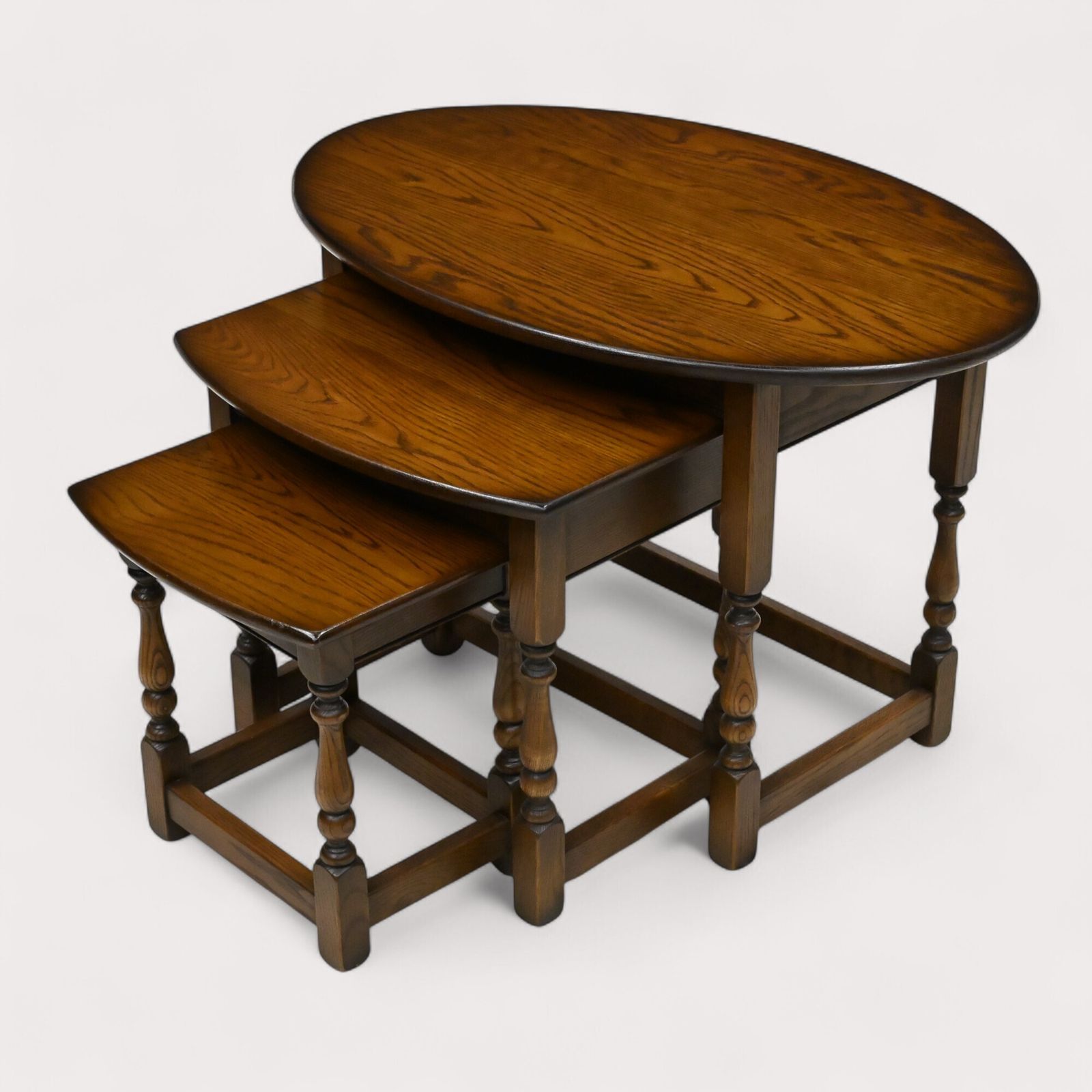 Old Charm Oval Nest Of Tables In Light Oak Model 1990 Vgc Free Uk Delivery* photo vinterior