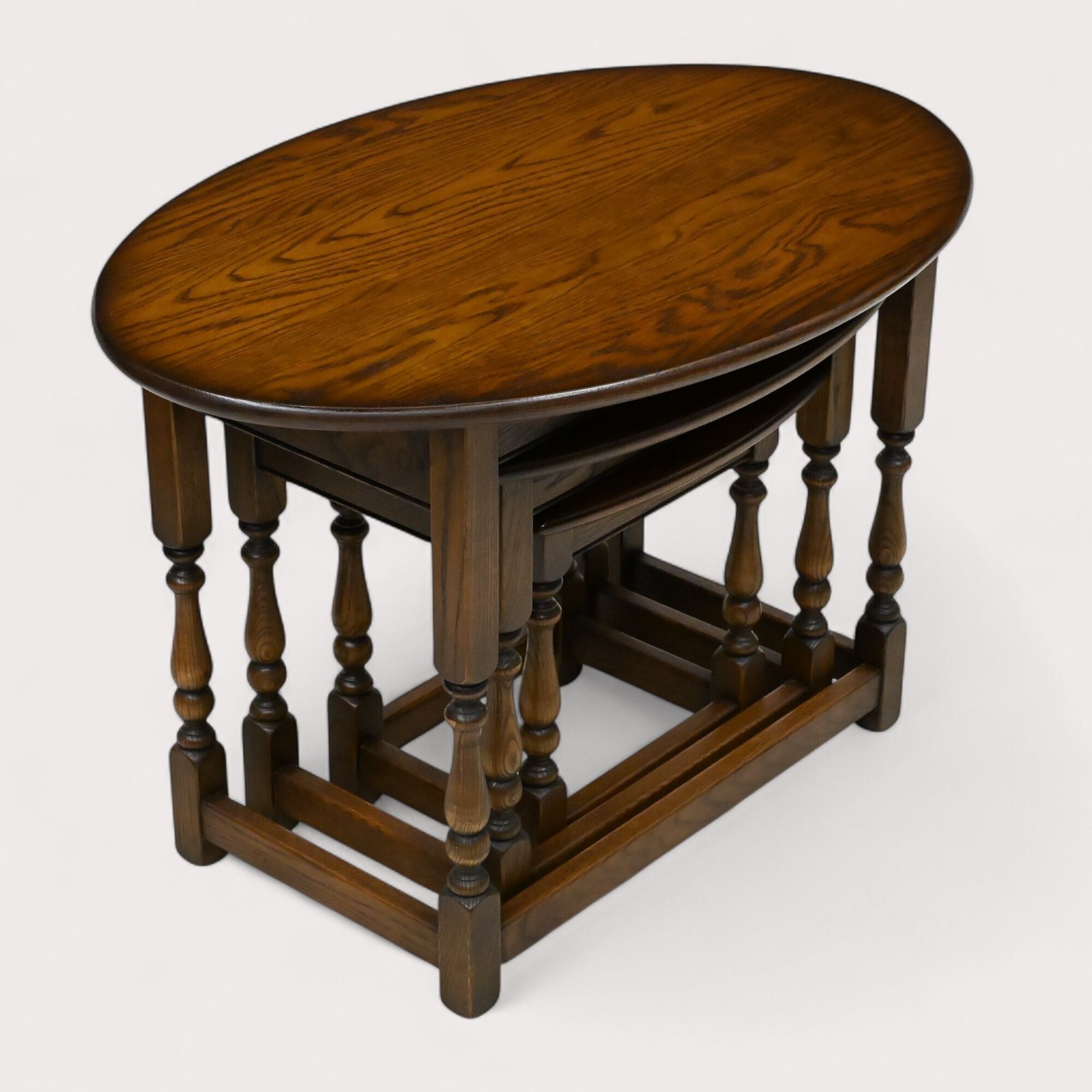 photo buy Old Charm Oval Nest Of Tables In Light Oak Model 1990 Vgc Free Uk Delivery*