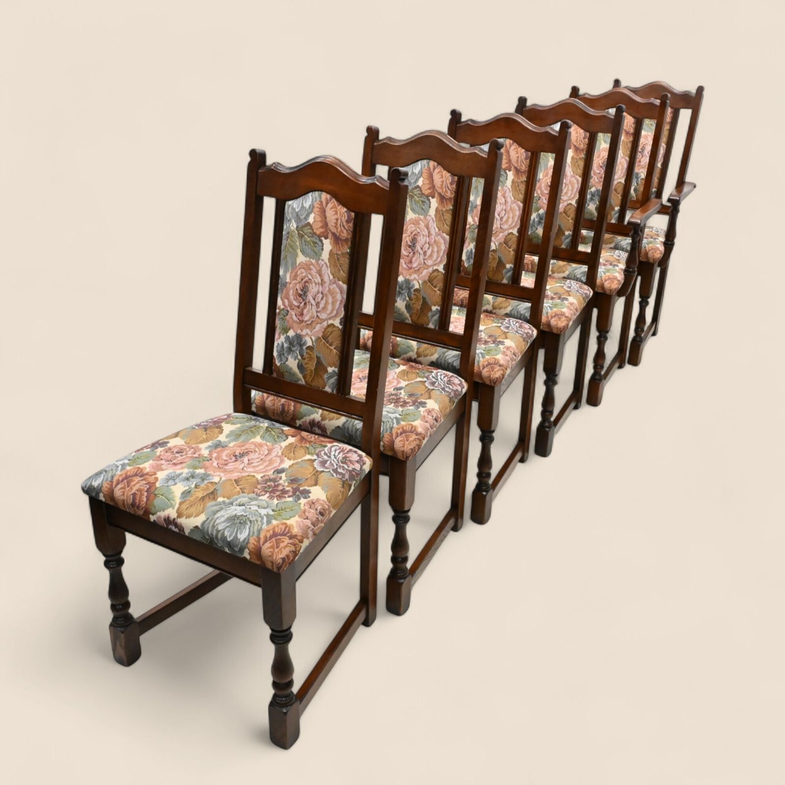 6 Old Charm Dining Chairs Upholstered Tudor Brown Frames Free Uk Delivery* photo furniture