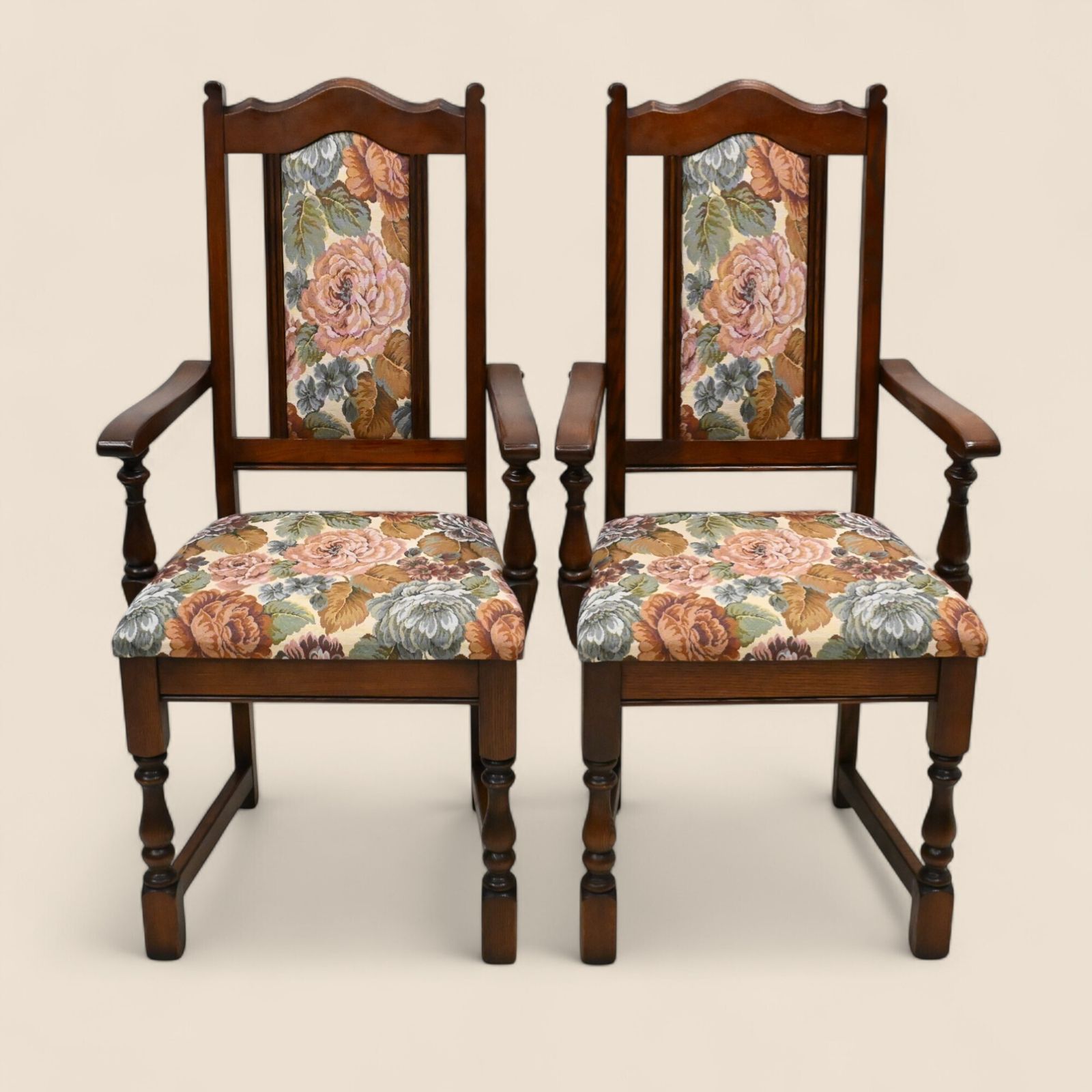 photo vintage 6 Old Charm Dining Chairs Upholstered Tudor Brown Frames Free Uk Delivery*