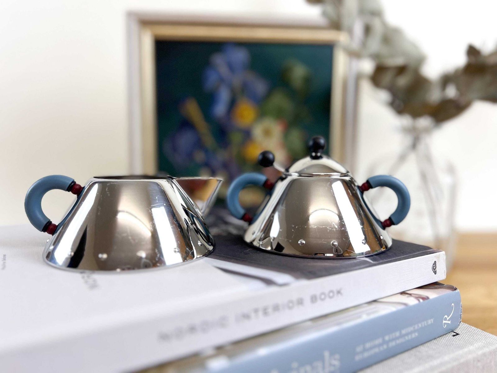 Alessi Sugar And Creamer Set With 11 Coffee Spoons Designed By Michael Graves   Postmodern Design photo Home Decor