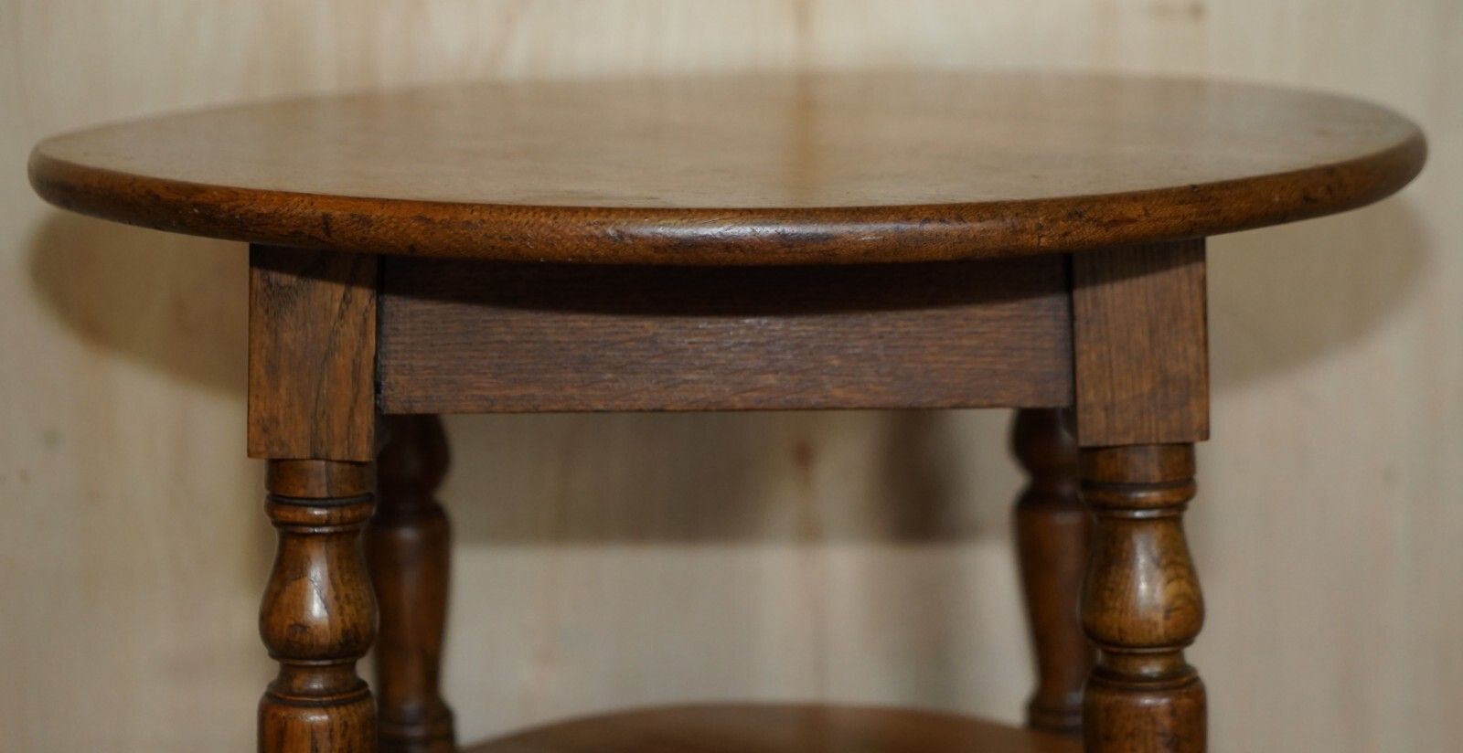 Lovely Circa 1900 English Oak Side Table With Turned Legs And A Nice Rich Patina photo for sale