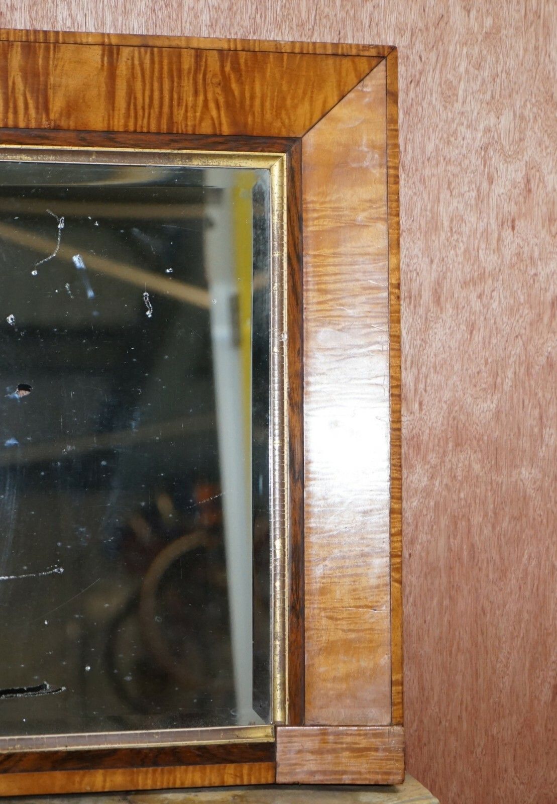 Victorian Maple Framed Wall Mirror Lovely Bevelled Timber And Distressed Glass photo for sale