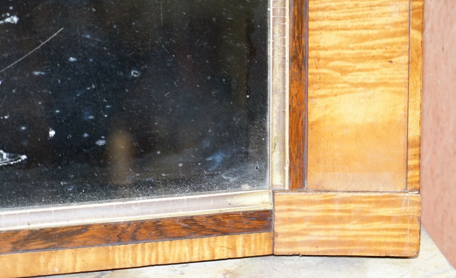 Victorian Maple Framed Wall Mirror Lovely Bevelled Timber And Distressed Glass photo vinterior