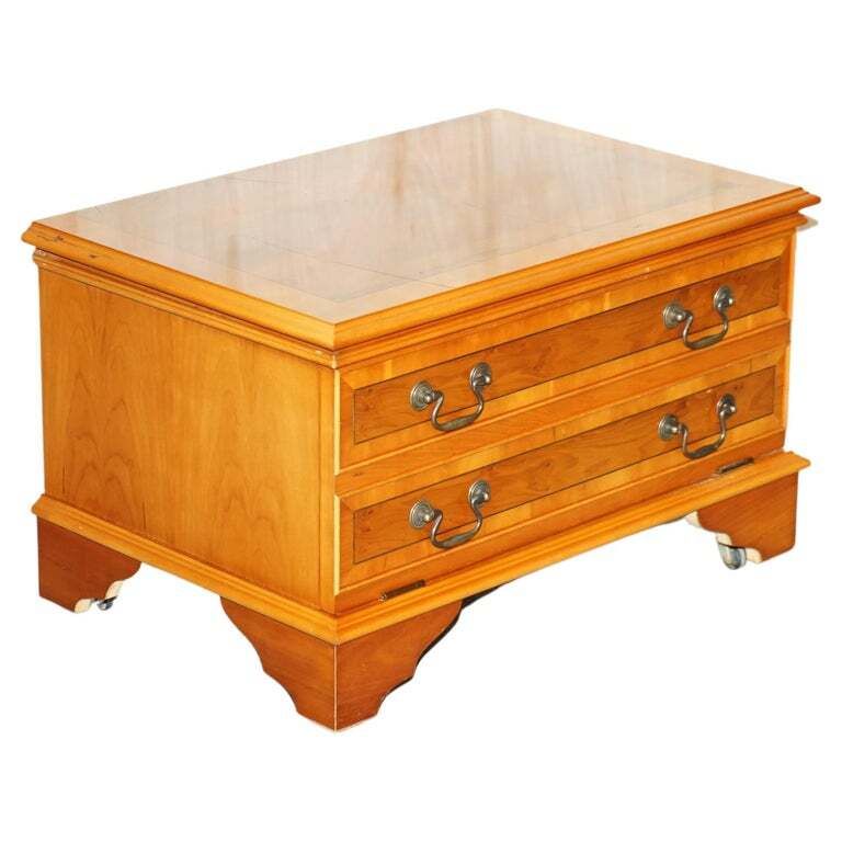 Burr Yew Wood Drop Front Media Television Stand Designed To Hide Sky Boxes Etc