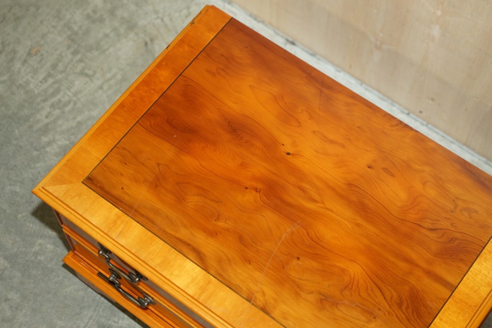 Burr Yew Wood Drop Front Media Television Stand Designed To Hide Sky Boxes Etc photo vintage