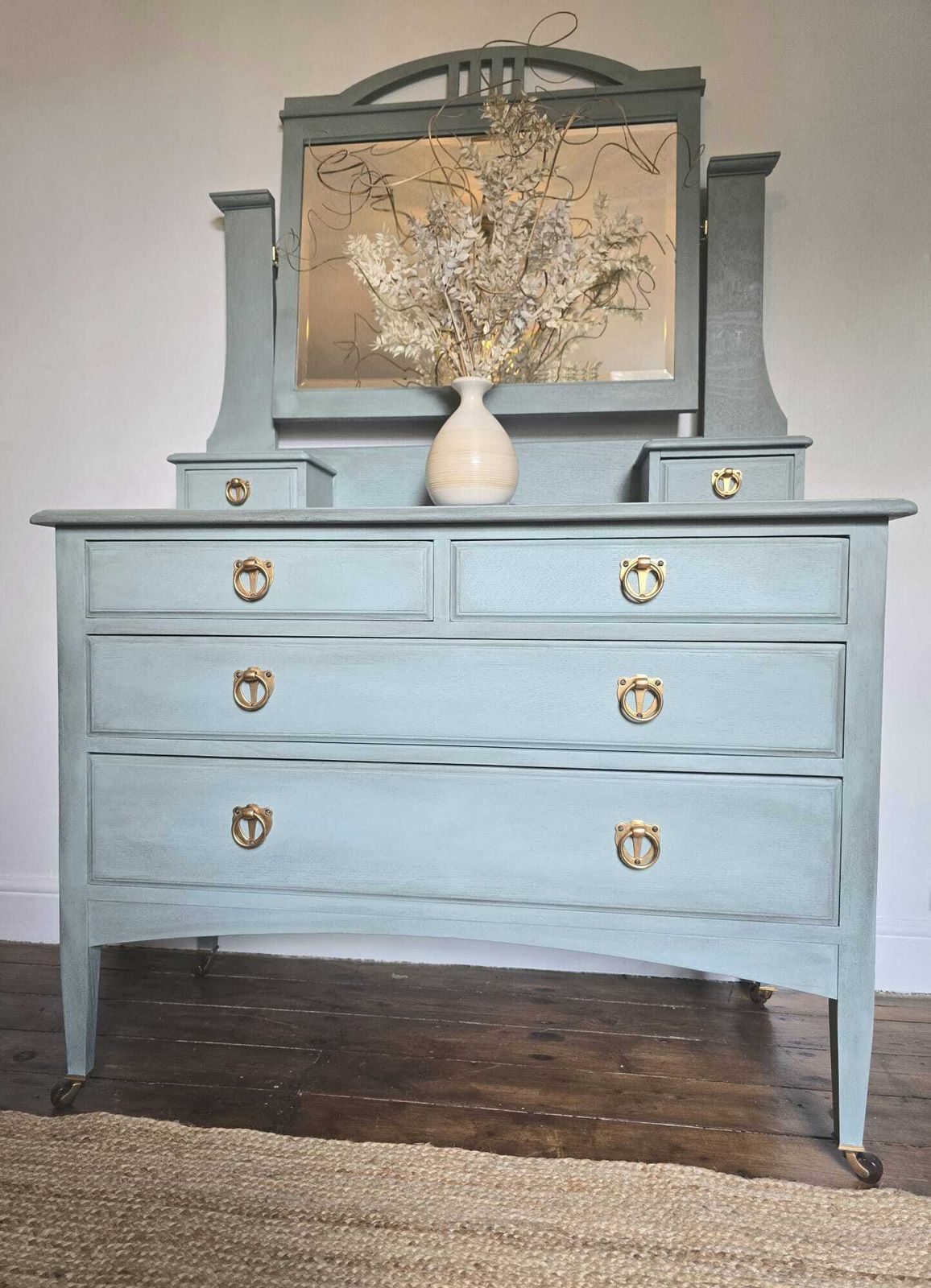 Edwardian Chest Of Drawers, Dresser With Bevelled Mirror.  Hand Painted In Fusion French Eggshell photo for sale