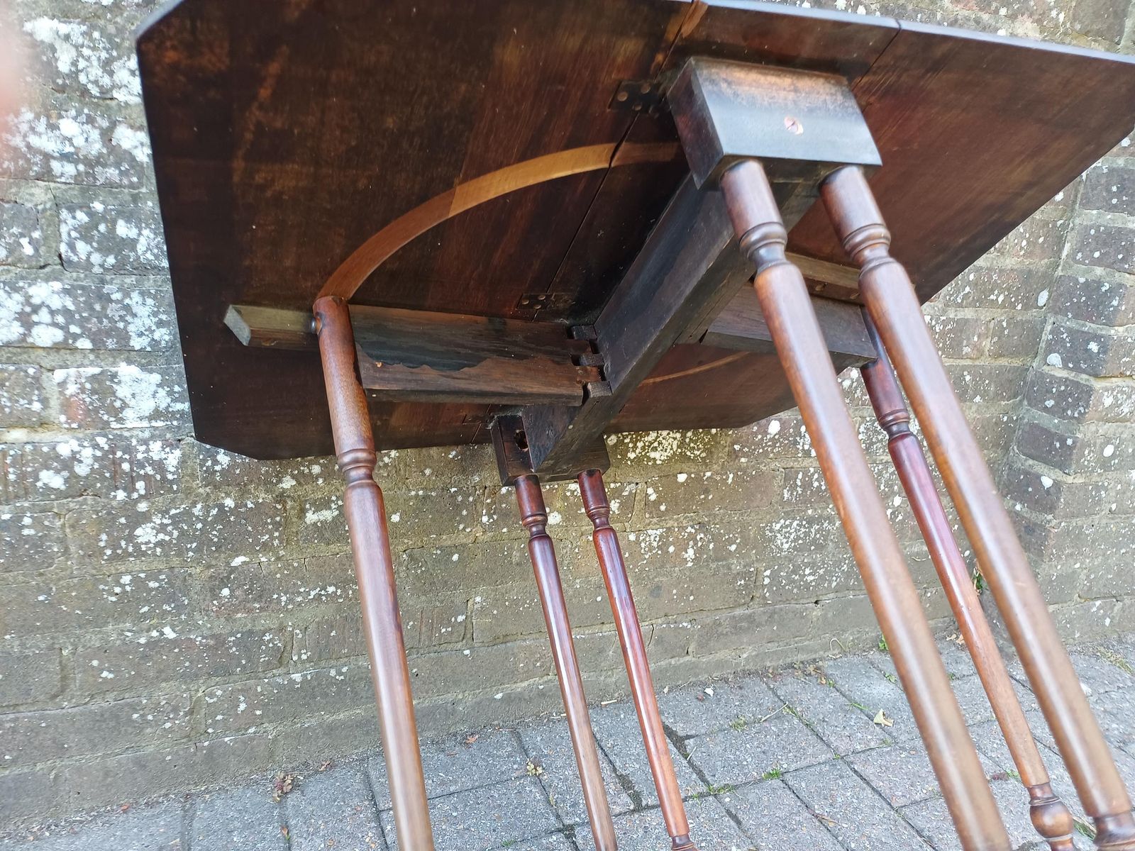 Antique Solid Mahogany Inlaid Sutherland Table 19thc Drop Leaf Folding Occasional Side Lamp Tea Table With Turned Legs & Porcelain Castors photo Furniture